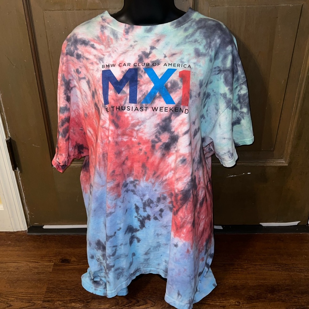 BMW Enthusiast Car Club Blue, Red Green Tie Dye Short Sleeve Shirt Size XL - Picture 5 of 10